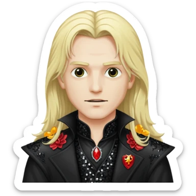 Alucard ,Son of Dracula with long blonde hair, black sequin outfit sticker