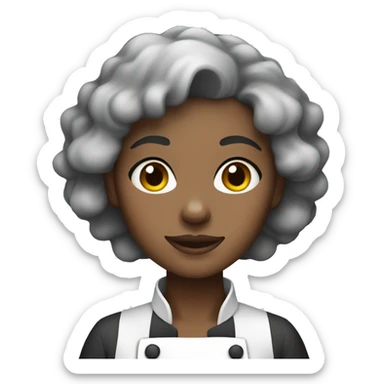 black female light dark skin chef clothes curly grey hair sticker