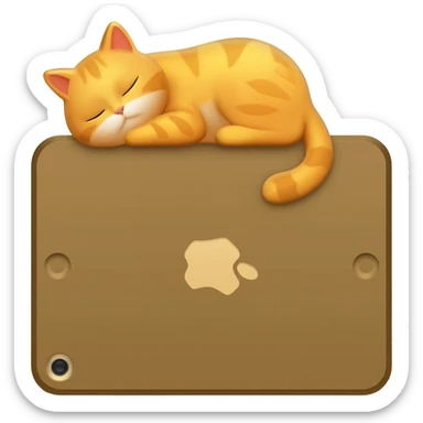 iPad icon bronze metallic with cute gold fluffy kitty sleeping above regular wood floor with white walls sticker