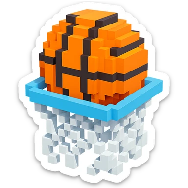 Voxel-style basketball in a net, no background, variation 4. sticker