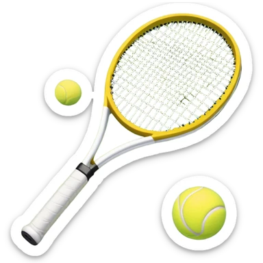 A tennis racket and ball on a grass or hardcourt surface, symbolizing the sport. The racket has a sleek design with tightly strung strings, while the bright tennis ball rests nearby, capturing the essence of precision, agility, and competition. sticker