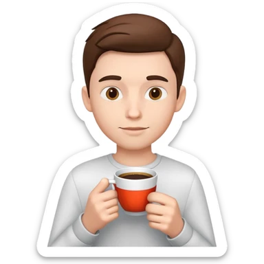 generate realistic detailed boy with cup of coffee in hand in 3d style sticker