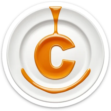 Minimal icon of a white plate with a thin sauce drizzle forming a clearly readable letter ‘C’, precise and unmistakable, in color #FF3D00. sticker