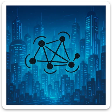 Add a futuristic city background, keep the hand-drawn neural network diagram as the main subject, maintain doodle style sticker