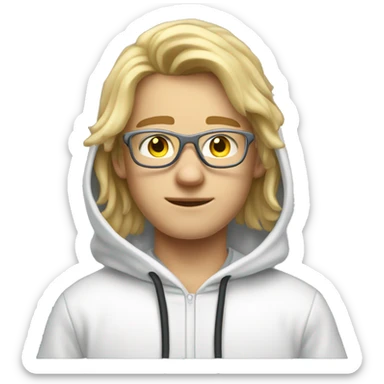 A youngh blond male student with a hoody that wears transparent glasses. He has medium long blond hair and wide shoulders sticker