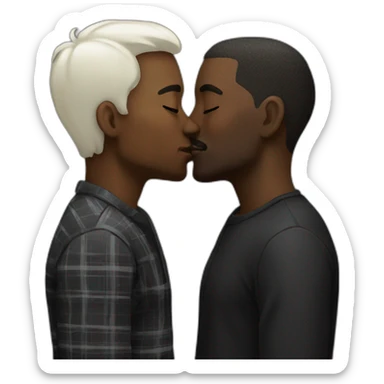White and black men kiss sticker
