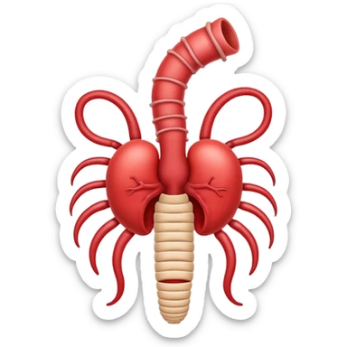 an emoji style image of the intestinal system (starting with the esophagus and ending with the rectum) like in an anatomy book but with bleeding from the rectum. sticker