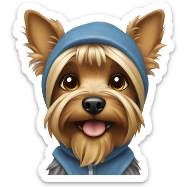 Yorkshire terrier dog wearing a stitch costume sticker