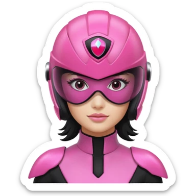 pink power ranger, woman emoji, with helmet on, black visor eye protection, black, power ranger helmet, black visor power ranger helmet pink sticker
