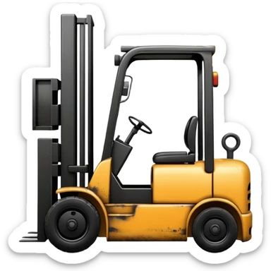ugly, broken forklift after the explosion with emoji of blowing sticker