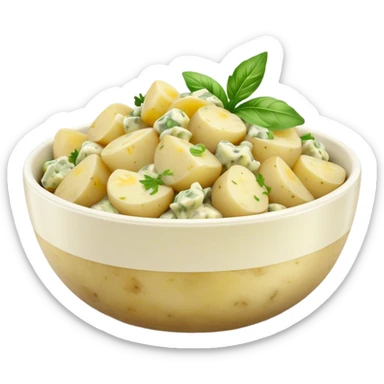 Cinematic Realistic Kartoffelsalat Dish Emoji, showcasing a traditional potato salad with fresh herbs and tangy dressing rendered with lifelike detail and vibrant, natural lighting. sticker