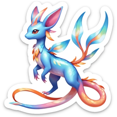 Colorful Shiny Exotic Amaura-Salandit-Aurorus-Sylveon-Fakémon-hybrid-creature (full body)  sticker