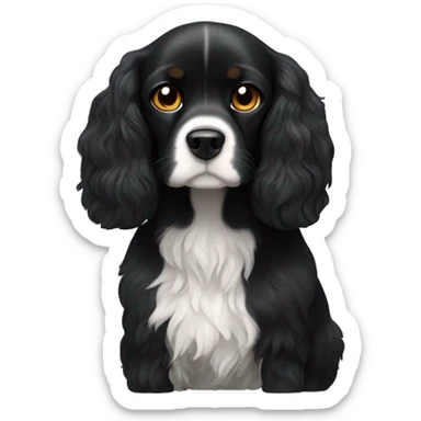 Small completely black king spaniel with black fur on his whole face and white fur on chest sticker