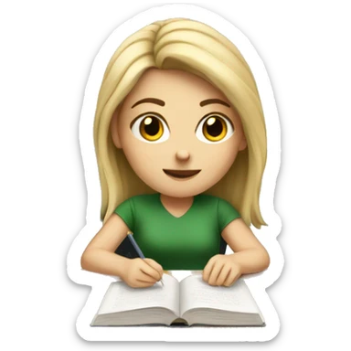 white girl studying at a desk sticker