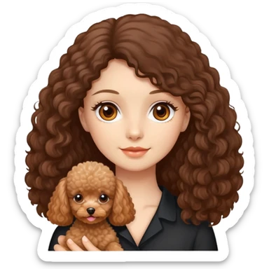 à beatiful long hair brunette with  brown eyes and apricot toy poodle  dog girl sticker