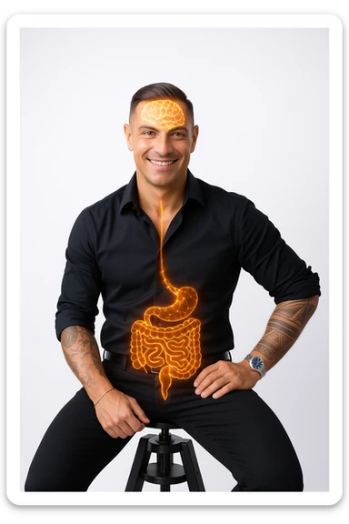 uomo con benessere alto poichè il cervello è collegato all'intestino sticker