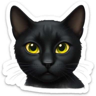 A black cat with tufts on his ears and yellow green eyes with an impudent face sticker