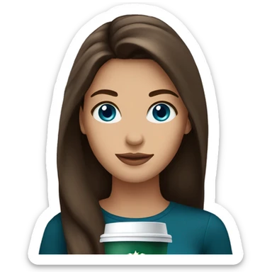 Brunette with long hair and blue eyes and Starbucks coffee sticker