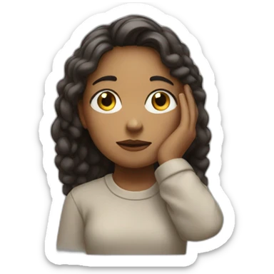 thinking girl with hand on her face looking up sticker