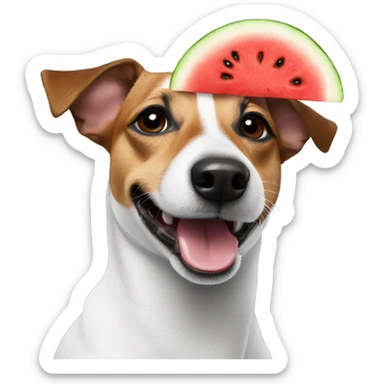 a jack russel with a watermelon on his head sticker