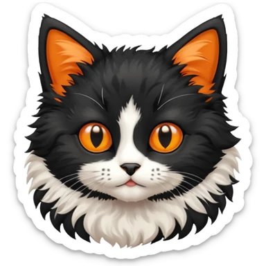 black fluffy kitten with orange and white spots sticker