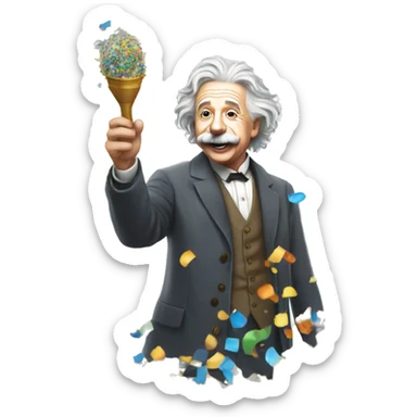 happy albert einstein shooting colorful confetti popper sticker
