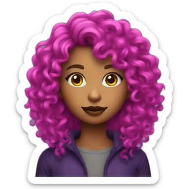 two neon colors Dyed curly hair Girl with a cat sticker