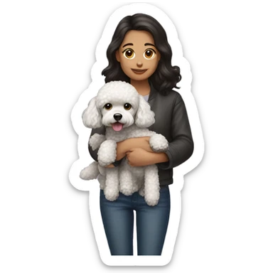 Girl with dark hair and toy poodle dog sticker