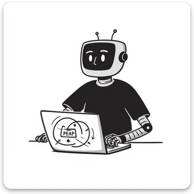 robot working on a laptop, hand drawn doodle style sticker