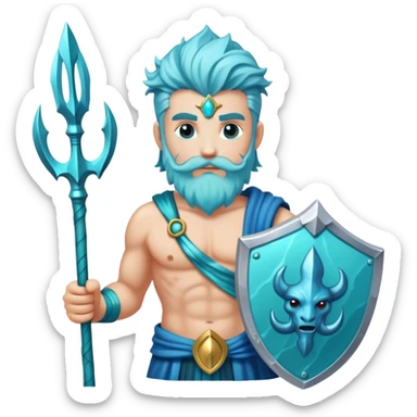 Poseidon holding his trident with aqua colored hair sticker