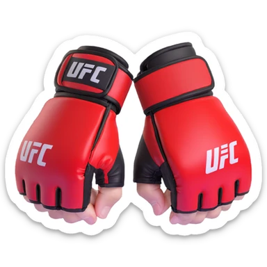 UFC MMA fighting glove with open fingertips, padded knuckles, red and black colors, official UFC style, detailed 3D sticker