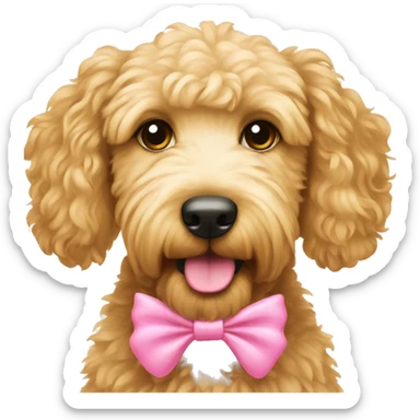 Golden doodle with a pink bow sticker