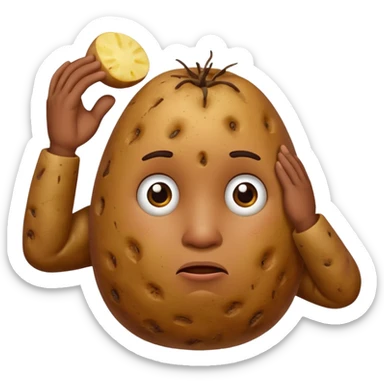 Potato that is confused with hand scratching his head sticker