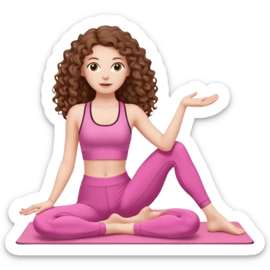 pale white girl with long brown curly hair pilates pink sticker