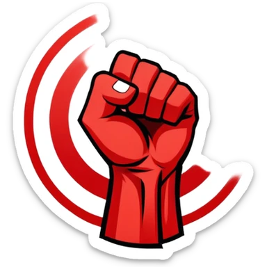 An emblem-style design symbolizing striking martial arts. The emblem features a powerful fist, representing strength and precision, surrounded by dynamic lines and motion, evoking speed and impact. Bold colors and sharp edges give the emblem an intense and energetic look sticker