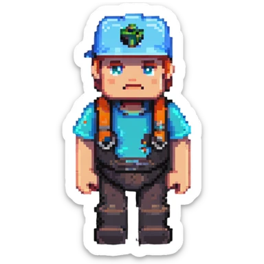 garbage man character inspired by Minecraft, blocky shapes sticker