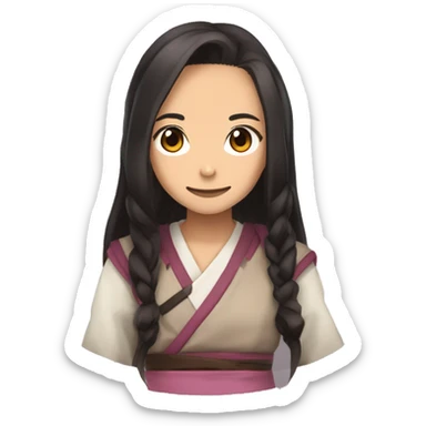 Generate an emoji of Nezuko from the anime show Demon Slayer but with medium-brown skin tone sticker