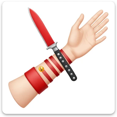 emoji wrist with red horizontal lines on it and a knife beside it sticker
