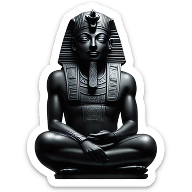 Osiris obsidian statue on granite 30 ton brick, massive size, sunlight behind, sunset colors, reflections on black stone polished clean perfect, photography angles sticker