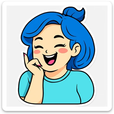 Change hair color to blue, keep everything else the same, in sticker style. sticker