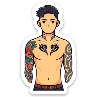 Man with tattoo sticker
