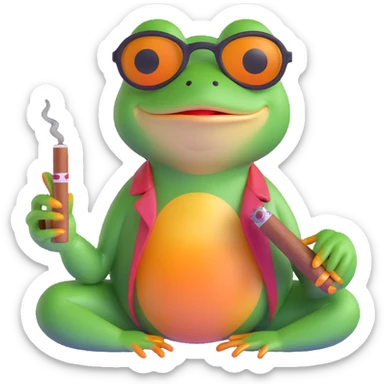 detailed frog with ray bans and cigar, satisfied look sticker
