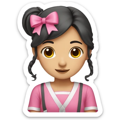 Asian girl working with a pink bow sticker