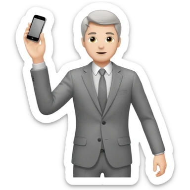 white man in a gray suit and shoes, hand raised sticker
