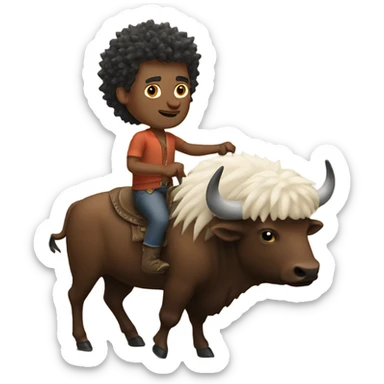 White man with spikey hair riding buffalo sticker
