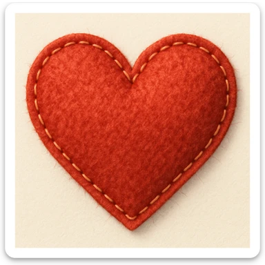 heart with a stitched felt look, digital illustration, tactile texture sticker
