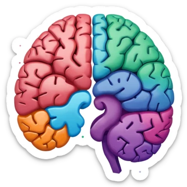 Un cerebro dividido a la mitad; el lado izquierdo está formado por puntos y ceros (0101), y el lado derecho por manchas de pintura de colores vibrantes. sticker