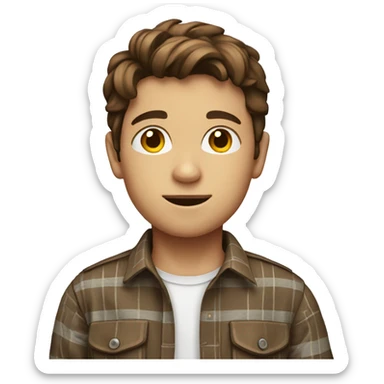 Brown haired young boy in plaid shirt sticker