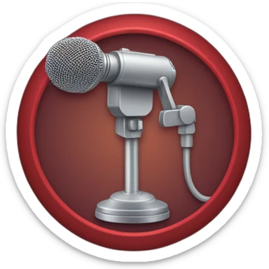 a microphone with a microphone arm and on top there is a red ring on sticker