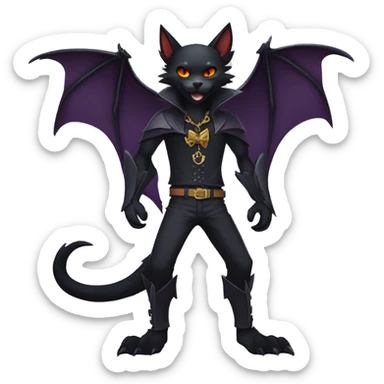cool edgy anthro fantasy dark-shadow-themed animal vampiric bat-cat hybrid Fakemon  with a collar full body sticker